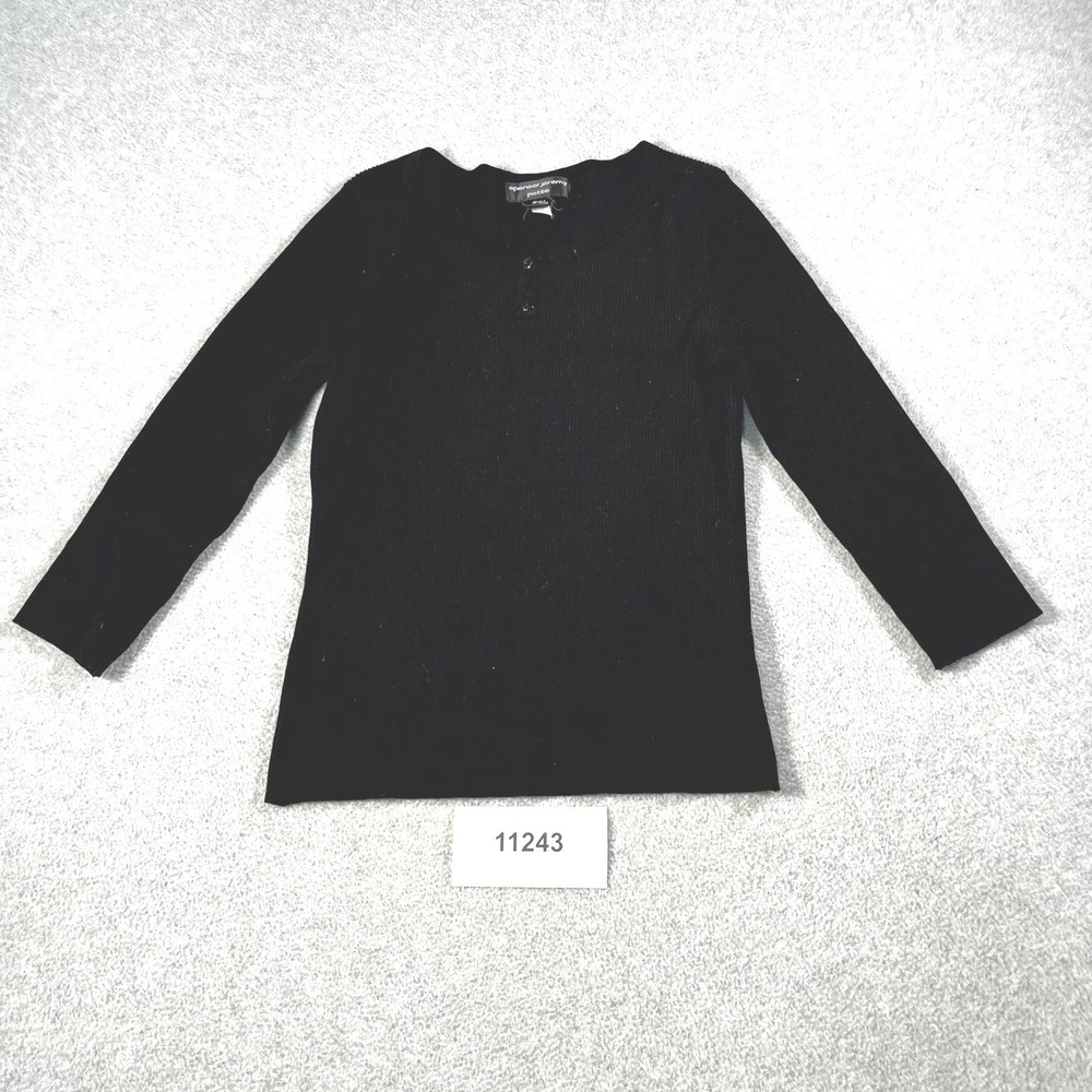 Spenser Jeremy Henley Shirt Womens M Petite Black Silk Ribbed Long Sleeve Casual